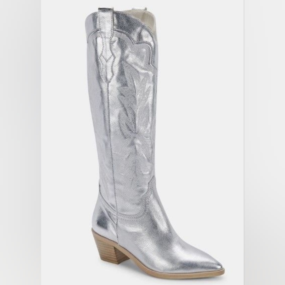 NWOT Dolce Vita Shiren Western Tall Boots Silver Metallic Leather 11 Cowgirl